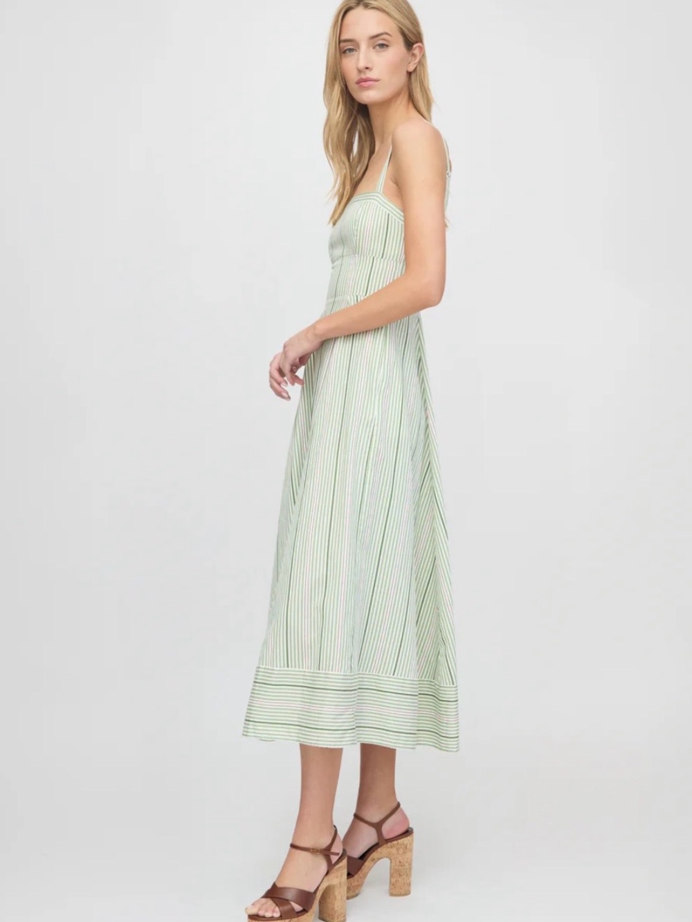 Hill House Home Women’s margot dress In green jacquard stripe M Elegant Chic